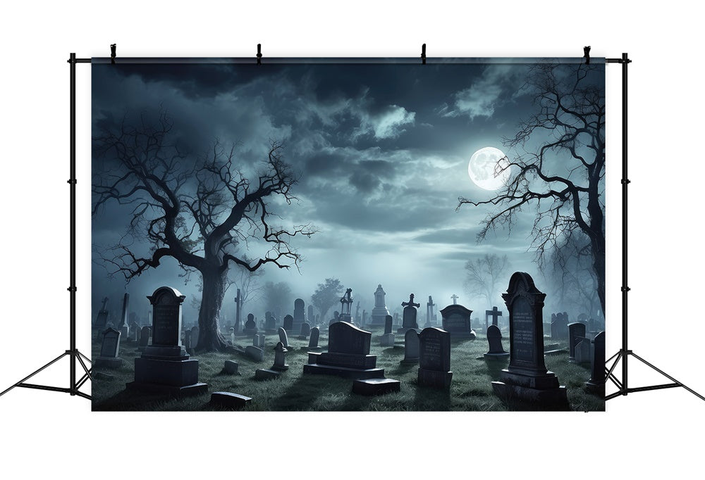 Sfondo Di Luna Piena Del Cimitero Spettrale Di Halloween RR7-472