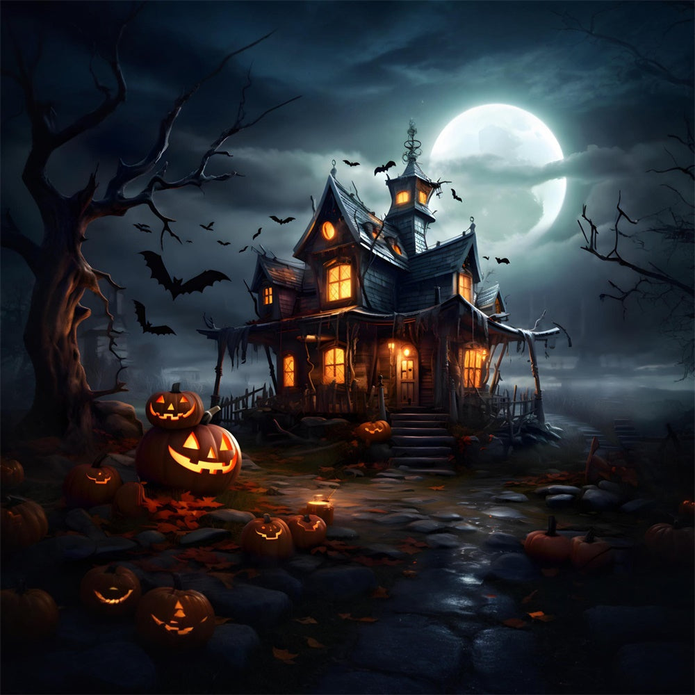 Sfondo Di Zucca Del Castello Stregato Della Luna Di Halloween RR7-475