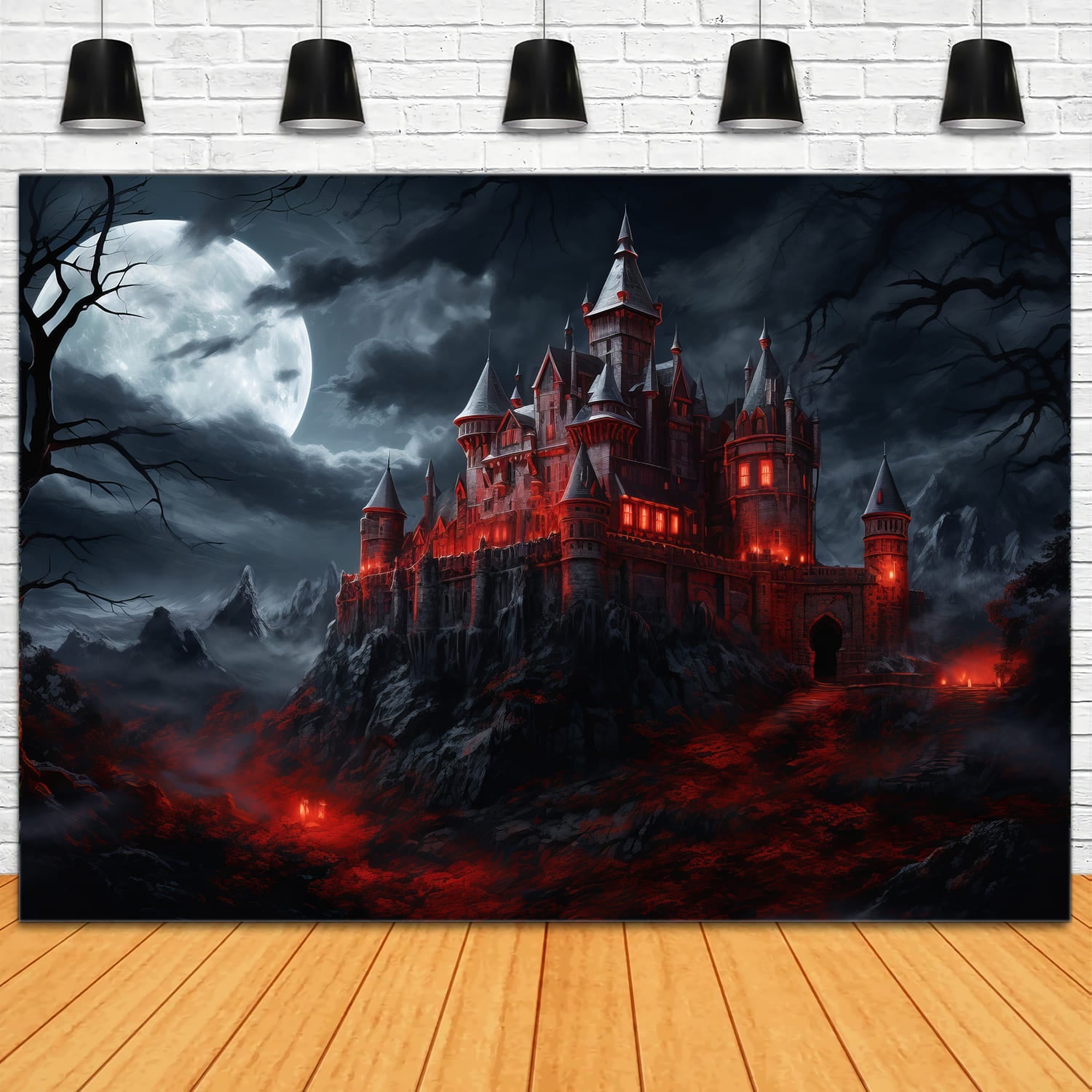 Sfondo Del Castello Luminoso Spettrale Di Halloween RR7-48