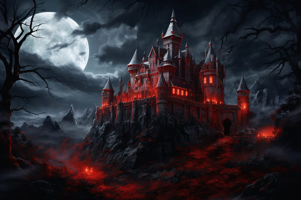 Sfondo Del Castello Luminoso Spettrale Di Halloween RR7-48