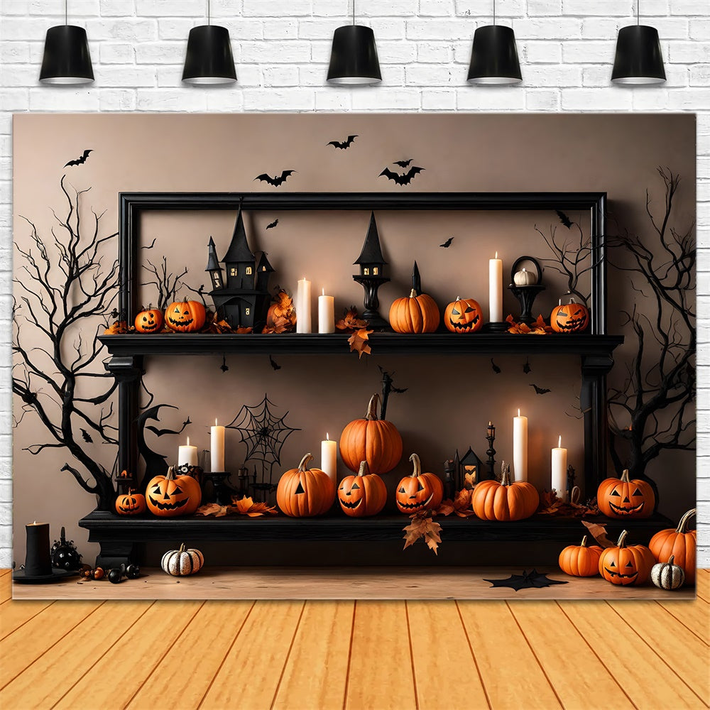 Zucca Candele Pipistrelli Muro Sfondo Halloween RR7-489
