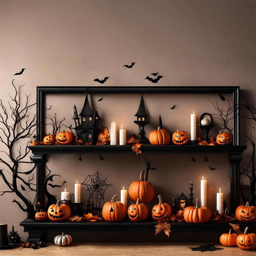 Zucca Candele Pipistrelli Muro Sfondo Halloween RR7-489