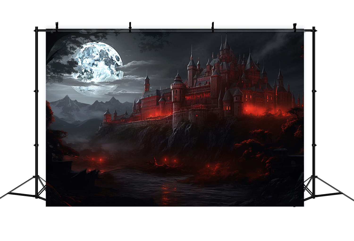 Sfondo Del Castello Gotico Al Chiaro Di Luna Di Halloween RR7-49