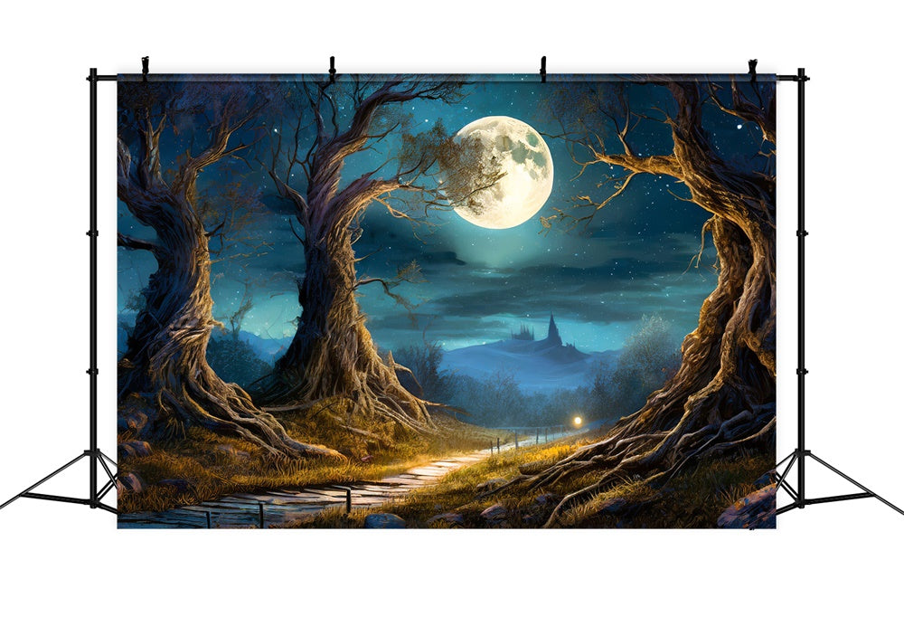 Sfondo Della Luna Piena Della Foresta Notturna Di Halloween RR7-490
