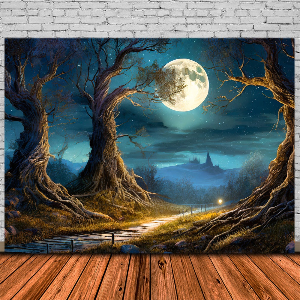 Sfondo Della Luna Piena Della Foresta Notturna Di Halloween RR7-490