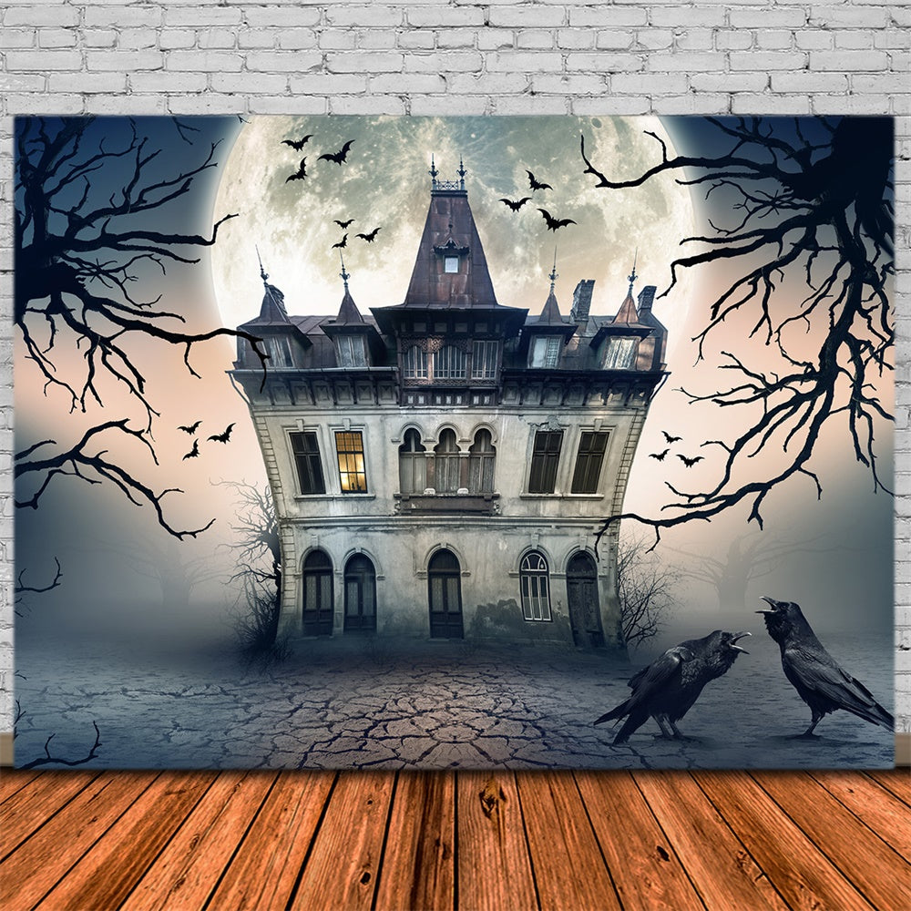 Sfondo Della Luna Piena Di Halloween Della Casa Stregata RR7-493