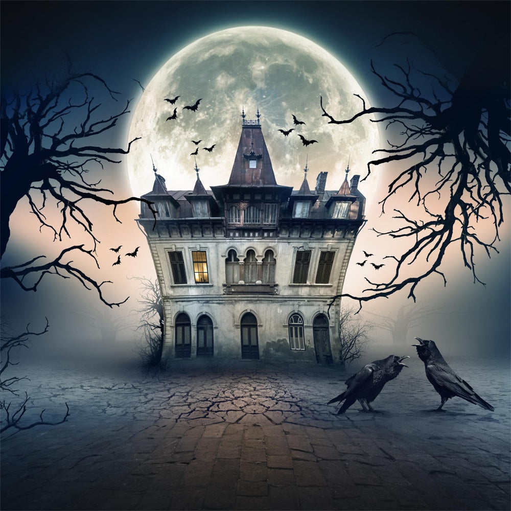 Sfondo Della Luna Piena Di Halloween Della Casa Stregata RR7-493