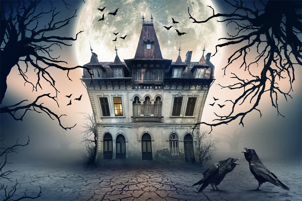 Sfondo Della Luna Piena Di Halloween Della Casa Stregata RR7-493