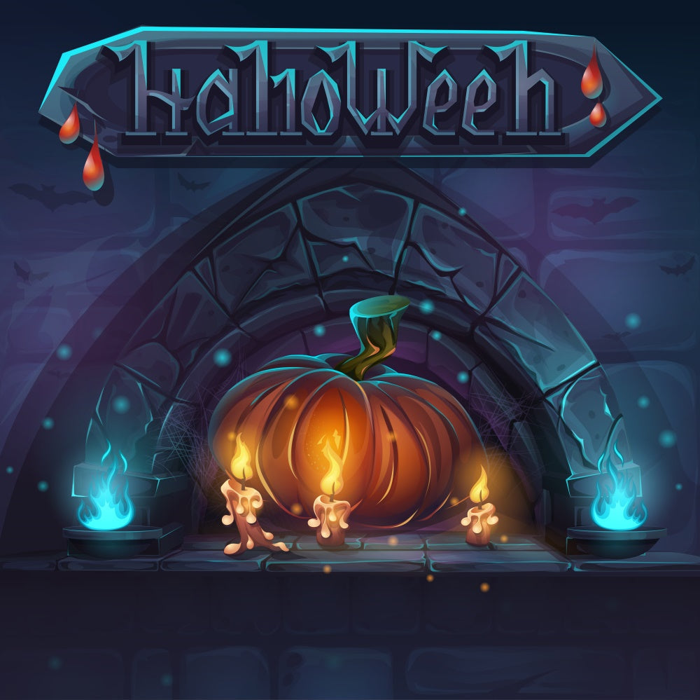 Sfondo Fotografico Con Candele E Zucche Di Halloween RR7-499