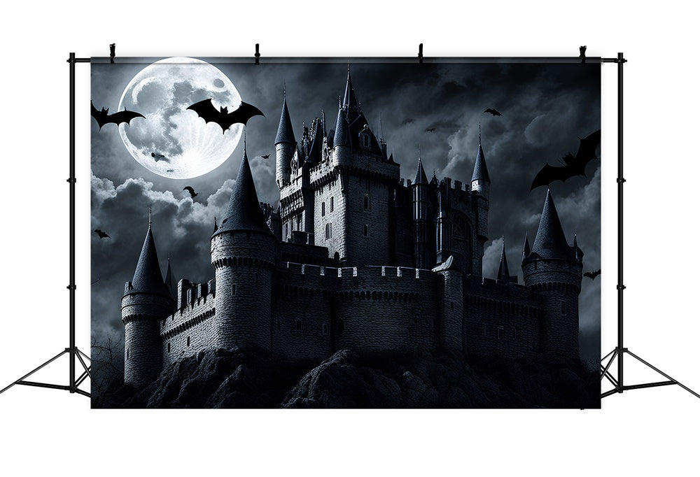 Sfondo Della Luna Piena Di Halloween Del Castello Oscuro RR7-500