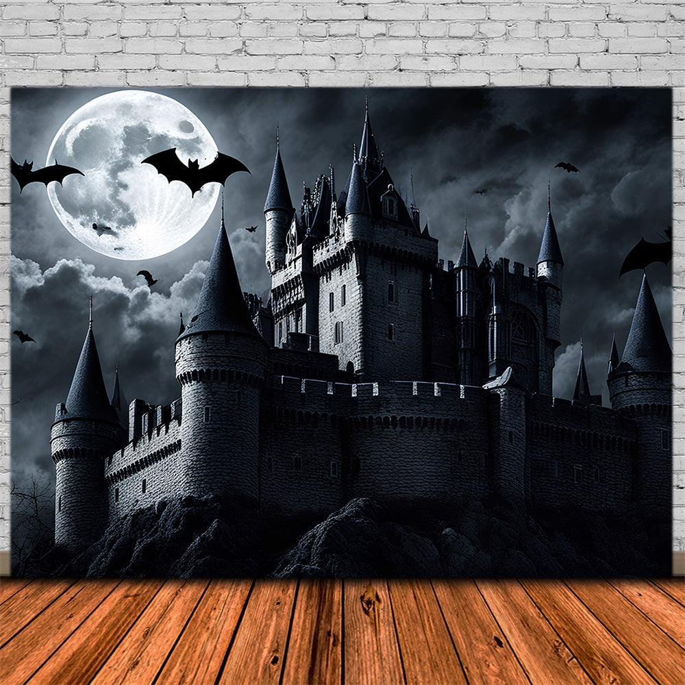 Sfondo Della Luna Piena Di Halloween Del Castello Oscuro RR7-500