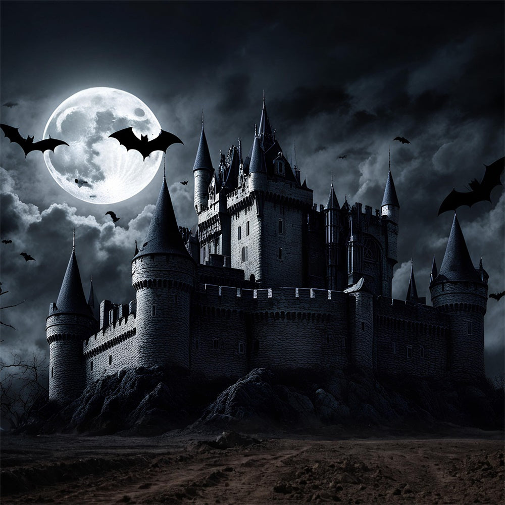 Sfondo Della Luna Piena Di Halloween Del Castello Oscuro RR7-500