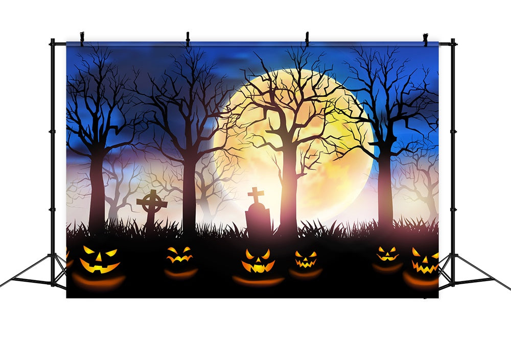 Sfondo Del Cimitero Misterioso Della Luna Di Halloween RR7-502