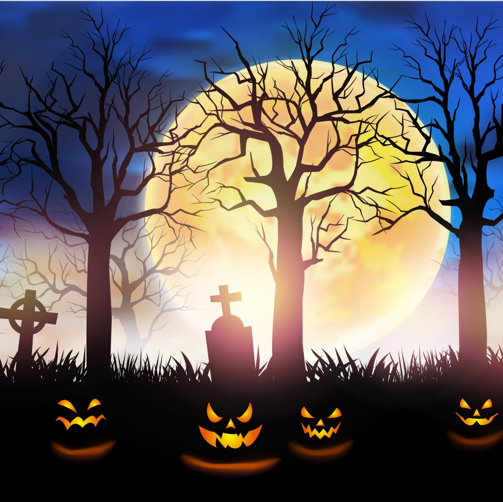 Sfondo Del Cimitero Misterioso Della Luna Di Halloween RR7-502