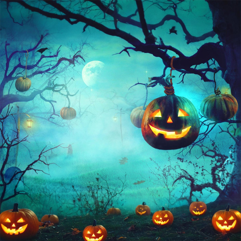 Sfondo Di Zucca Di Halloween Nei Boschi Nebbiosi RR7-503