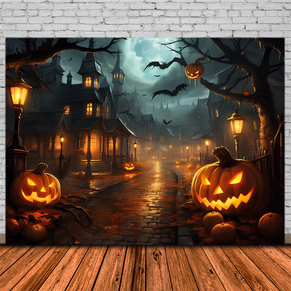 Sfondo Di Zucca Della Citta Notturna Spaventosa Di Halloween RR7-513