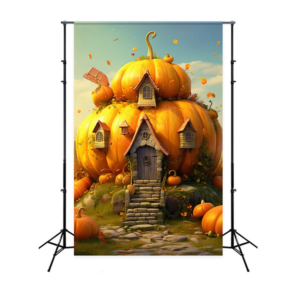 Sfondo Fotografico Di Halloween Con La Casa Delle Zucche RR7-516