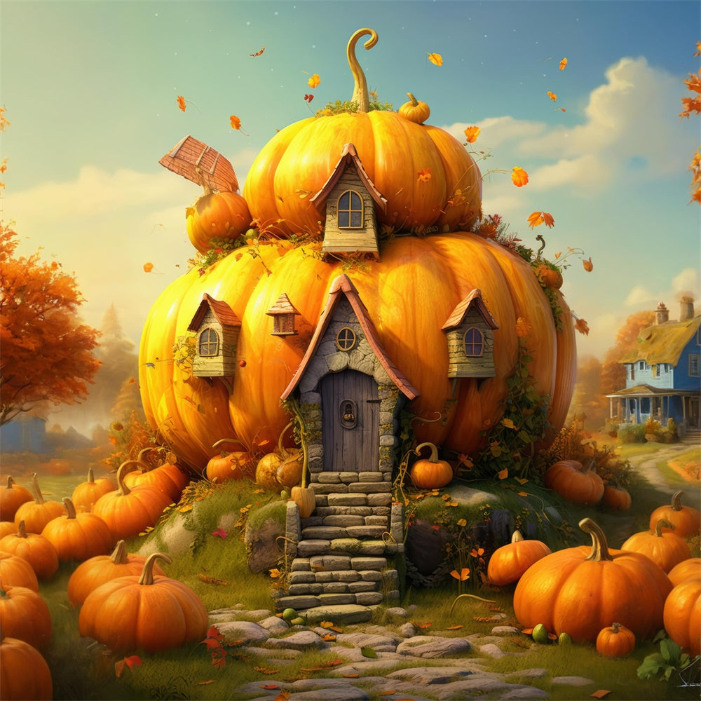 Sfondo Fotografico Di Halloween Con La Casa Delle Zucche RR7-516