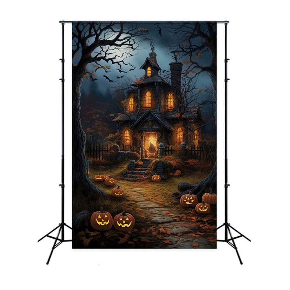 Sfondo Della Casa Spettrale Del Bosco Notturno Di Halloween RR7-517