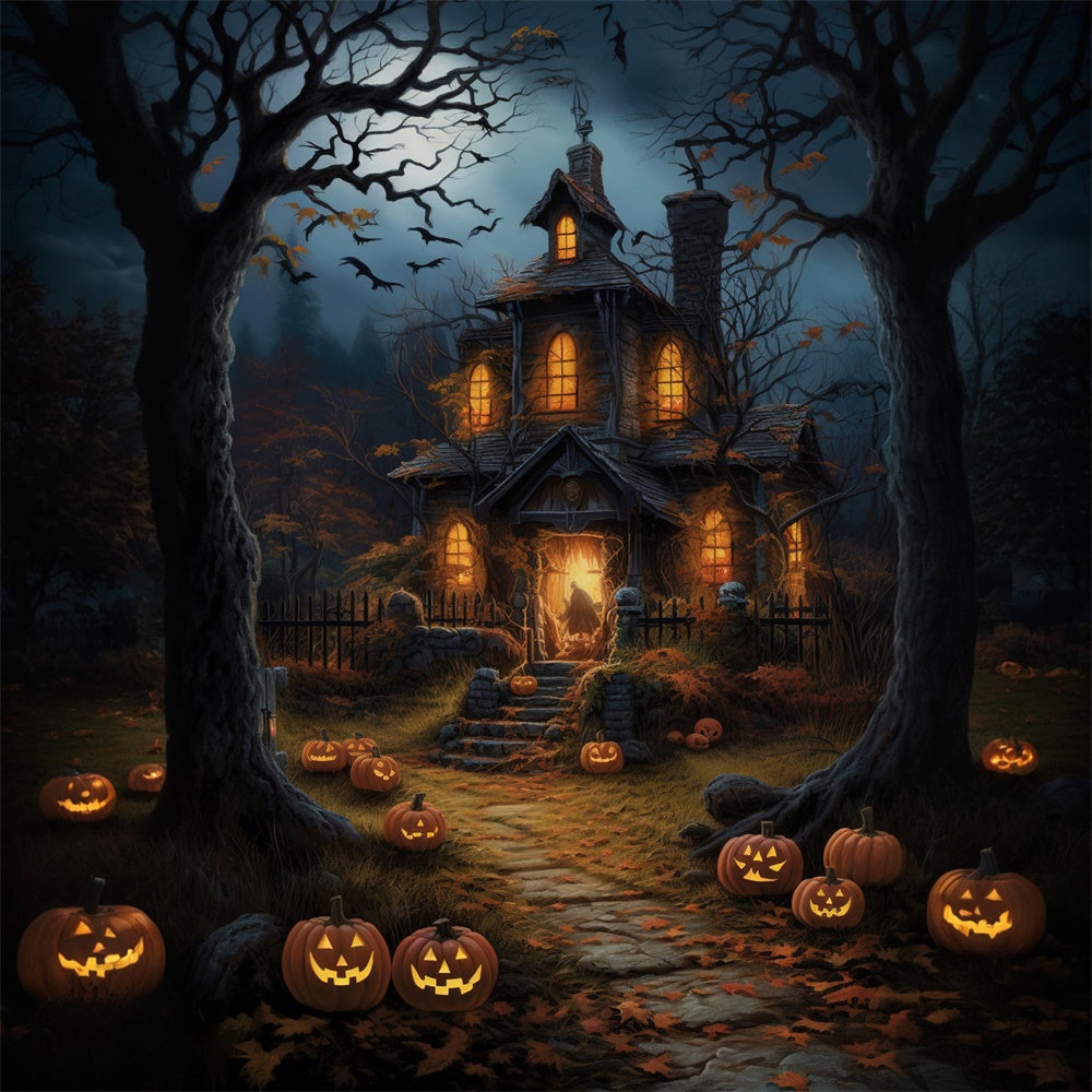 Sfondo Della Casa Spettrale Del Bosco Notturno Di Halloween RR7-517