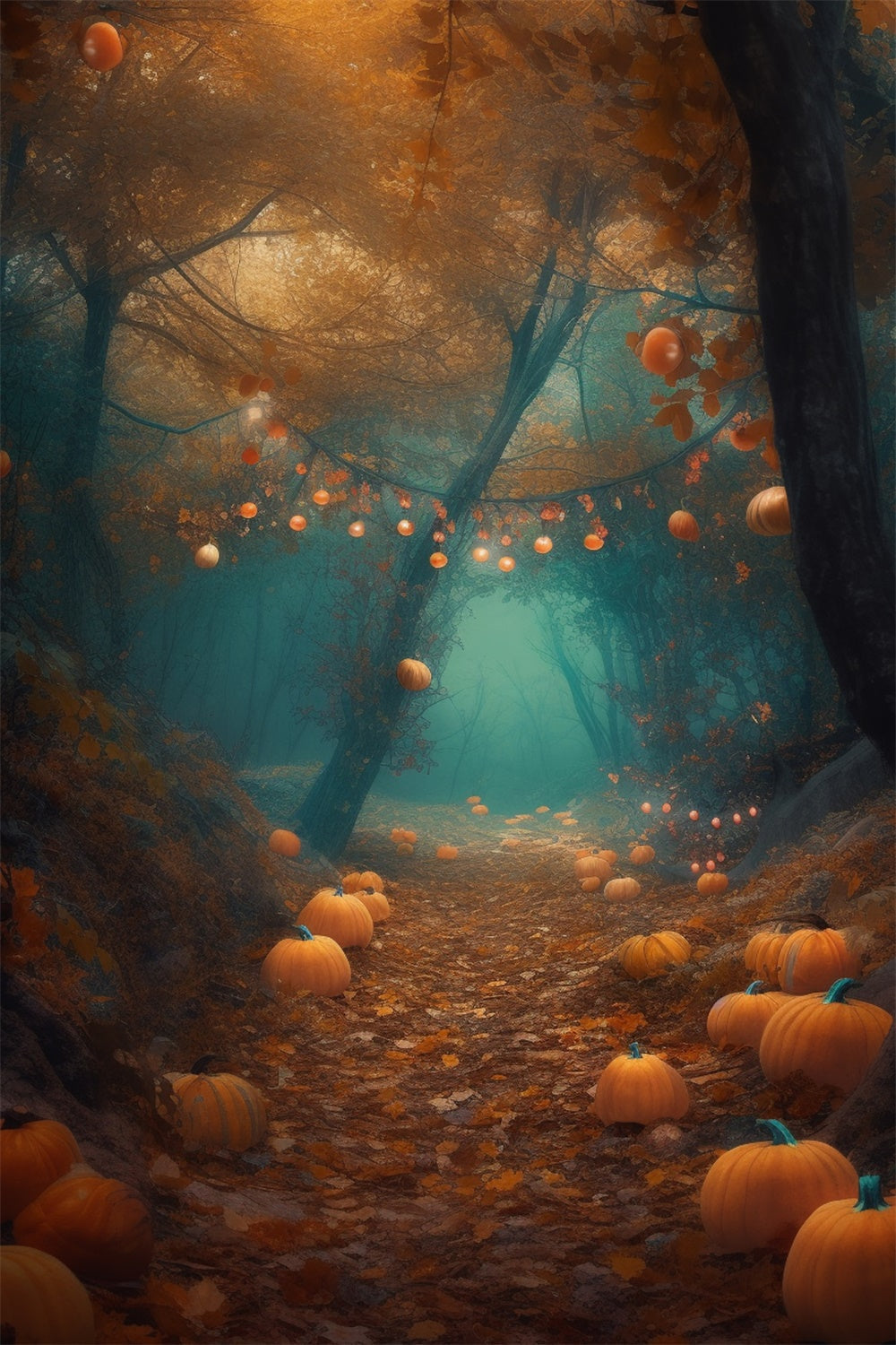 Sfondo Di Zucca Del Percorso Degli Alberi Di Acero Di Halloween RR7-518