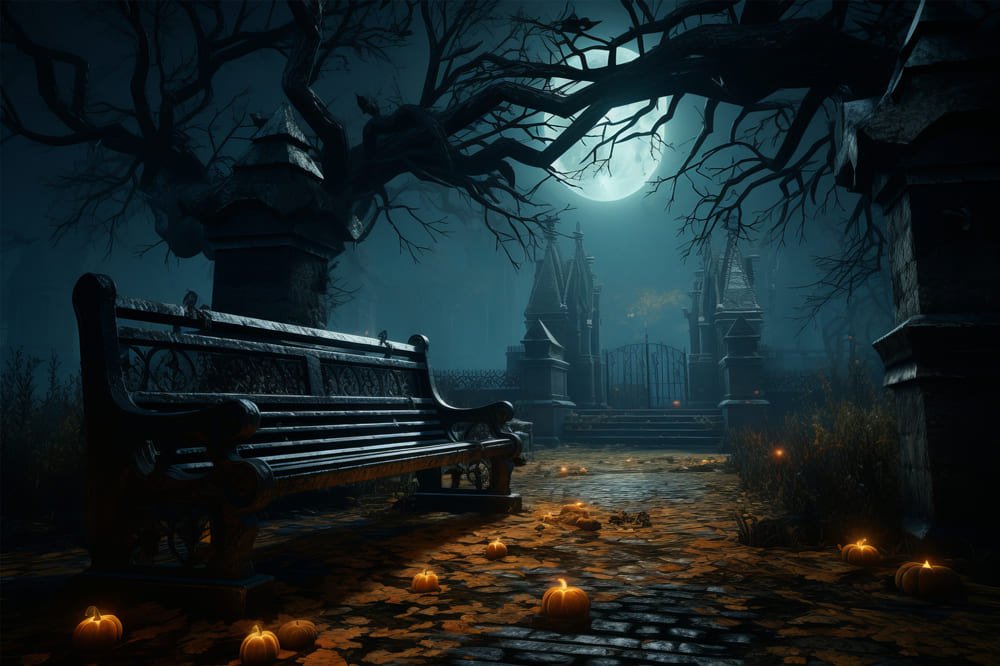 Sfondo Di Halloween Del Bivio Del Cimitero Spettrale RR7-56