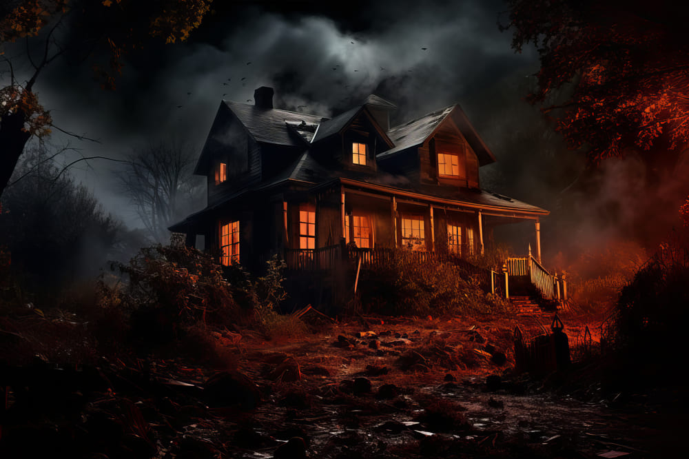 Sfondo Fotografico Di Halloween Con Case Stregate RR7-58