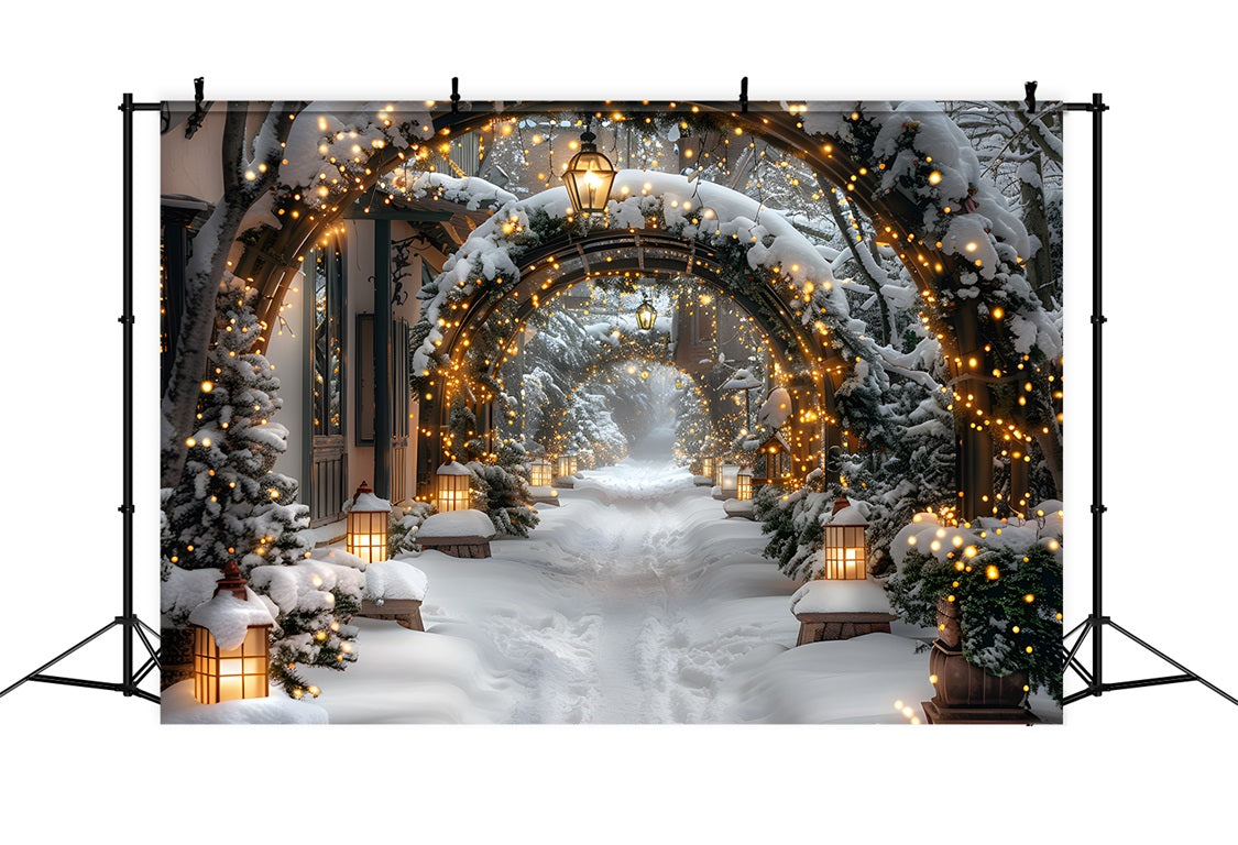 Sfondo Natalizio Illuminato Innevato Con Arco RR7-585