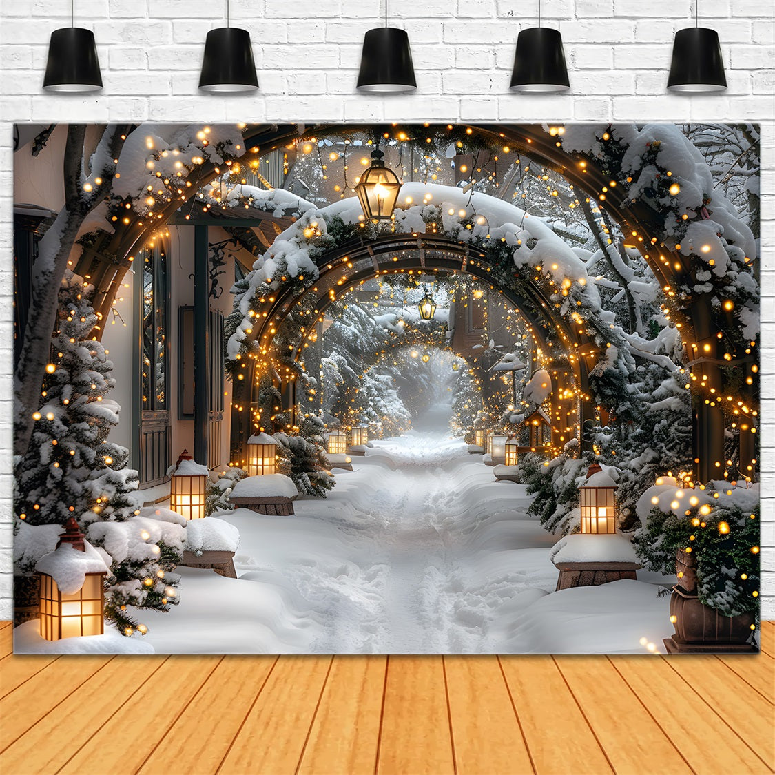 Sfondo Natalizio Illuminato Innevato Con Arco RR7-585