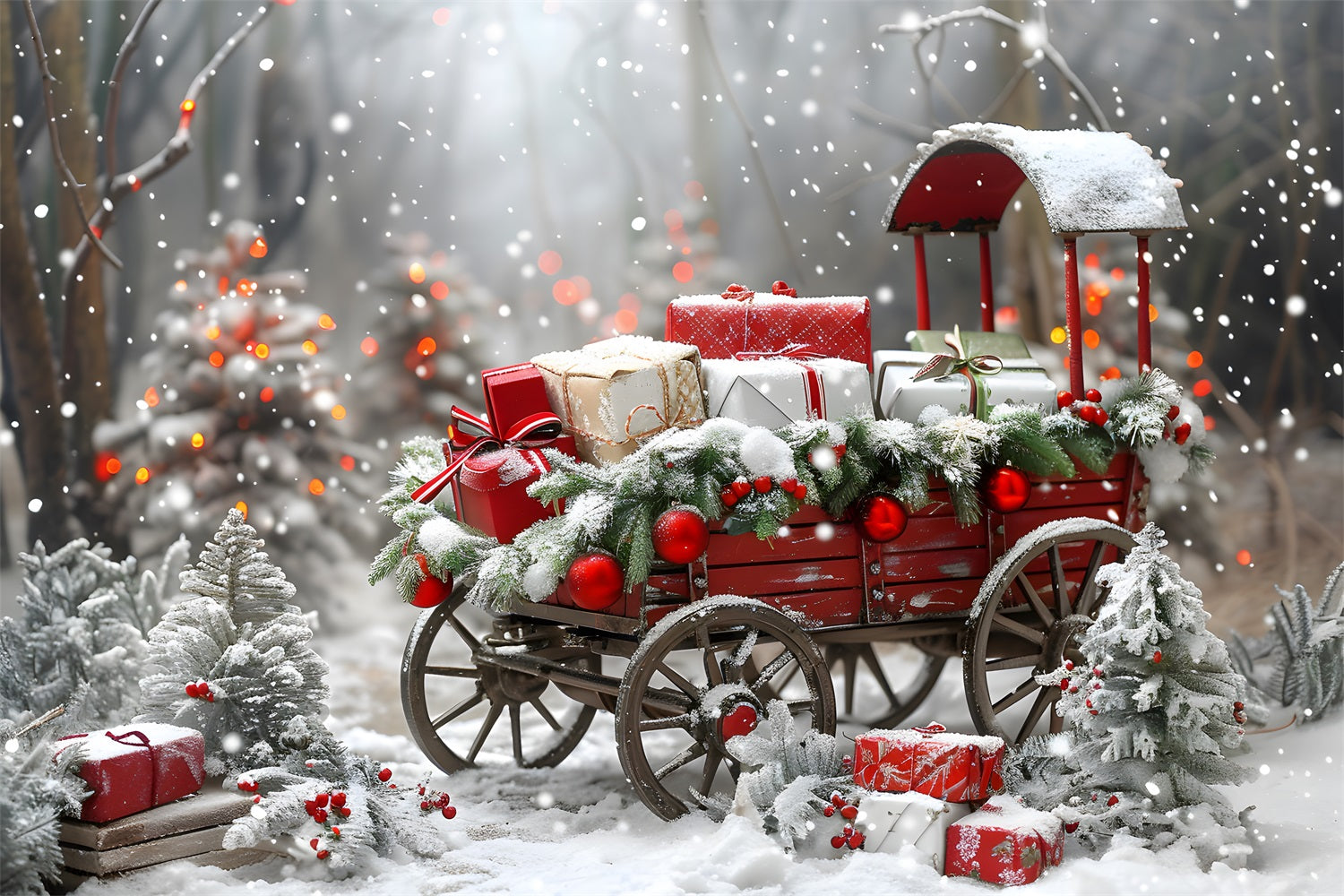 Sfondo Del Carrello Regalo Festivo Di Natale RR7-594