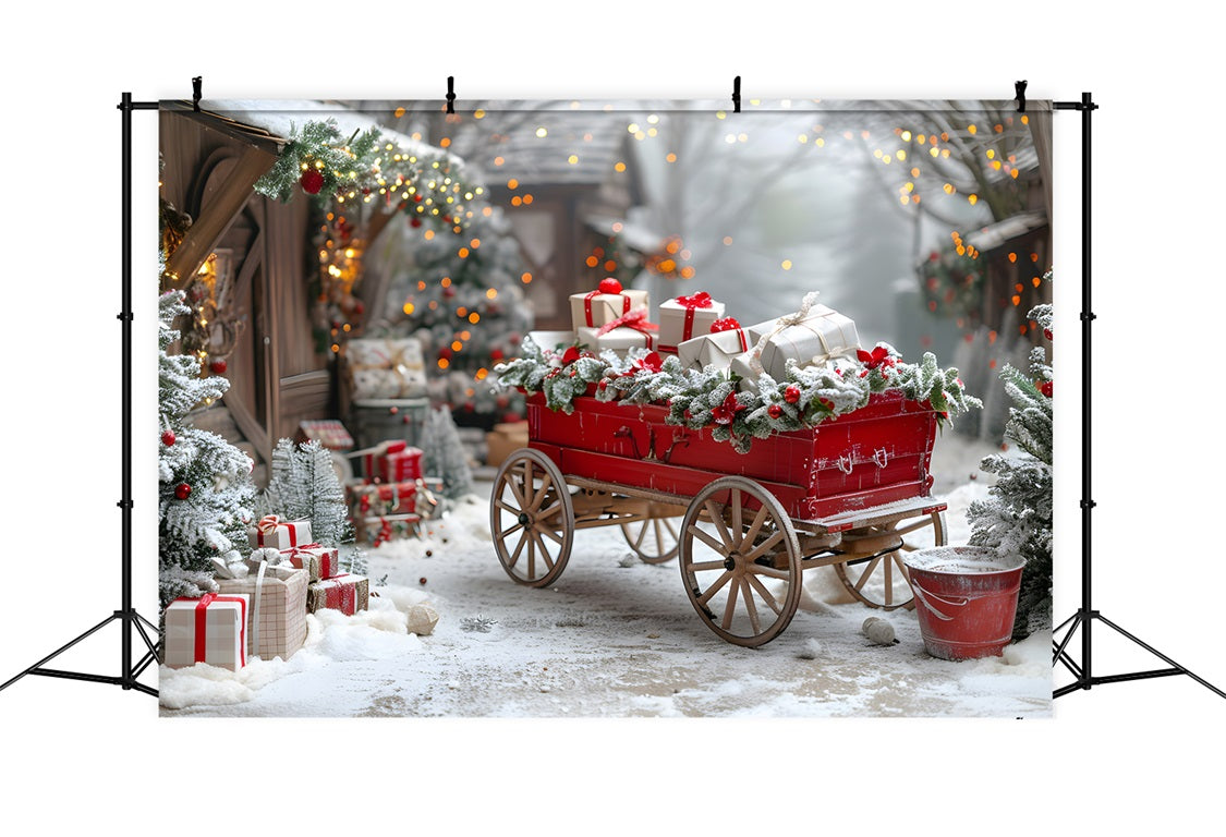 Sfondo Del Villaggio Del Carrello Regalo Festivo Di Natale RR7-595
