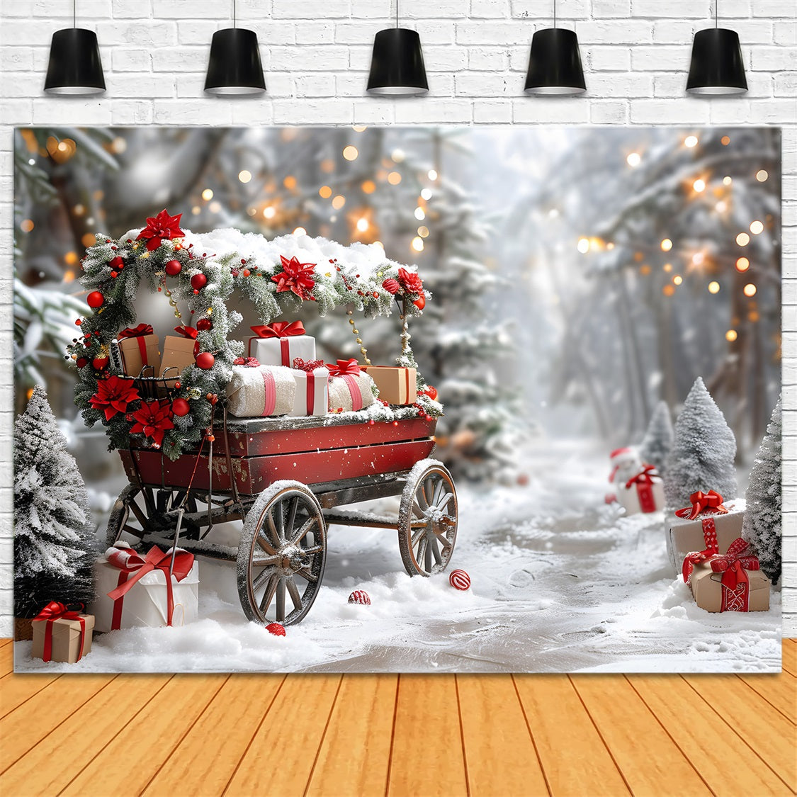 Sfondo Del Paese Delle Meraviglie Del Carro Regalo Natalizio RR7-596