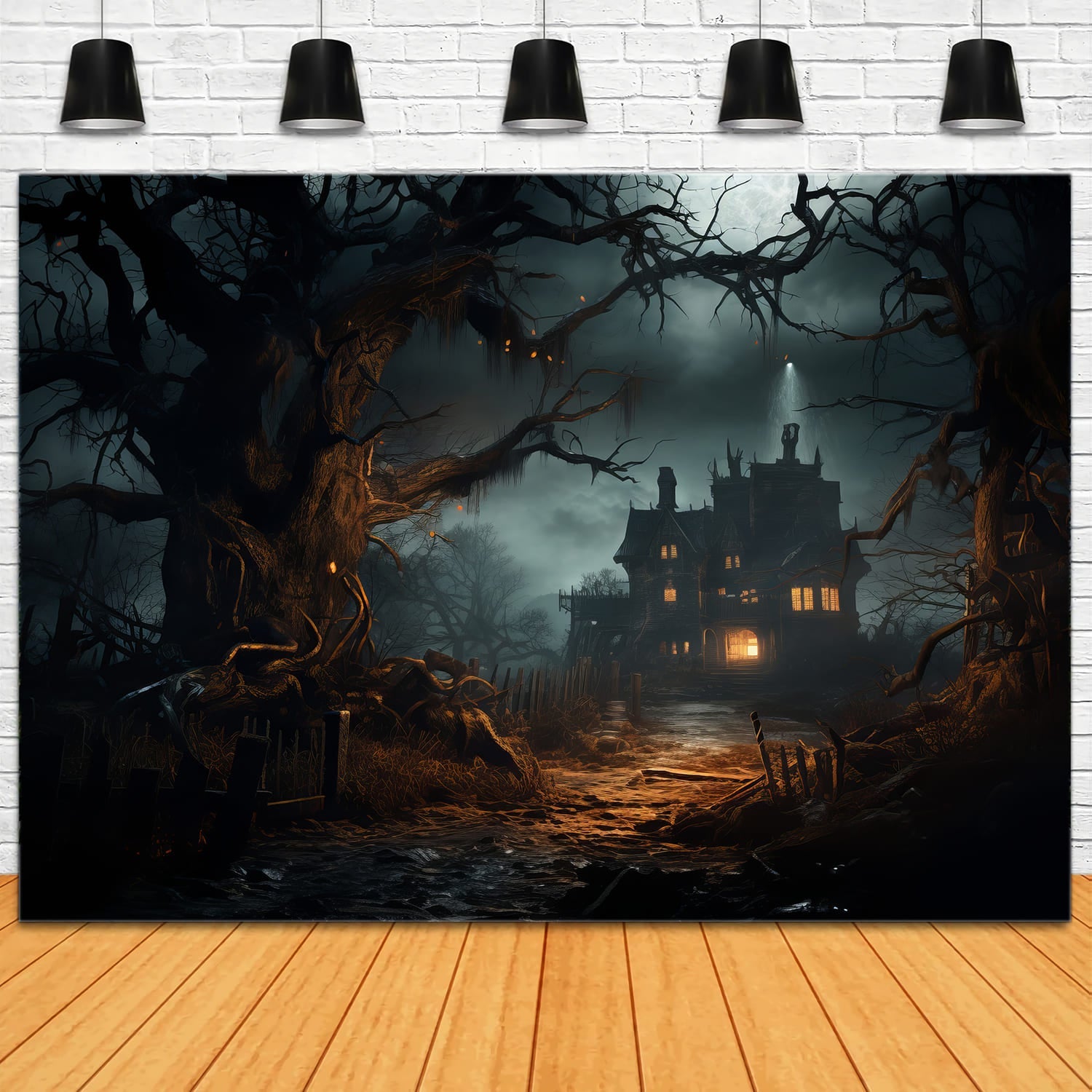 Sfondo Dell'Albero Appassito Della Casa Spaventosa Di Halloween RR7-60