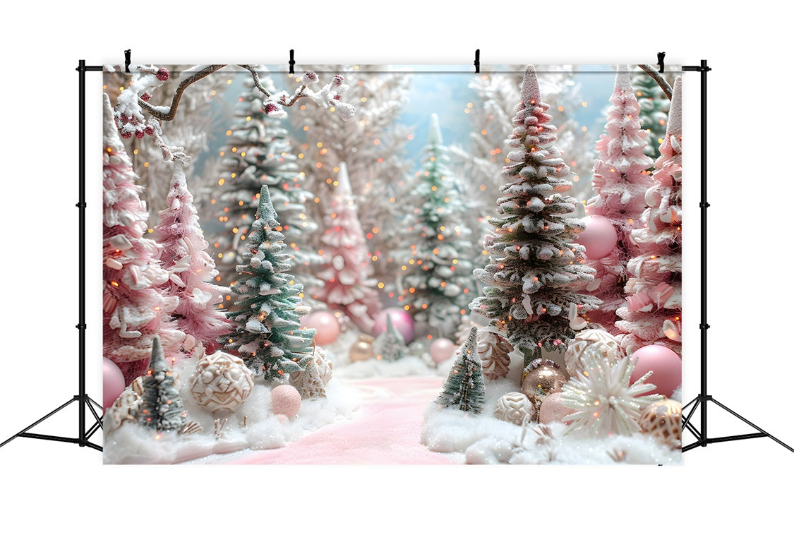 Sfondo Di Alberi Decorati Con Foresta Rosa Di Natale RR7-601