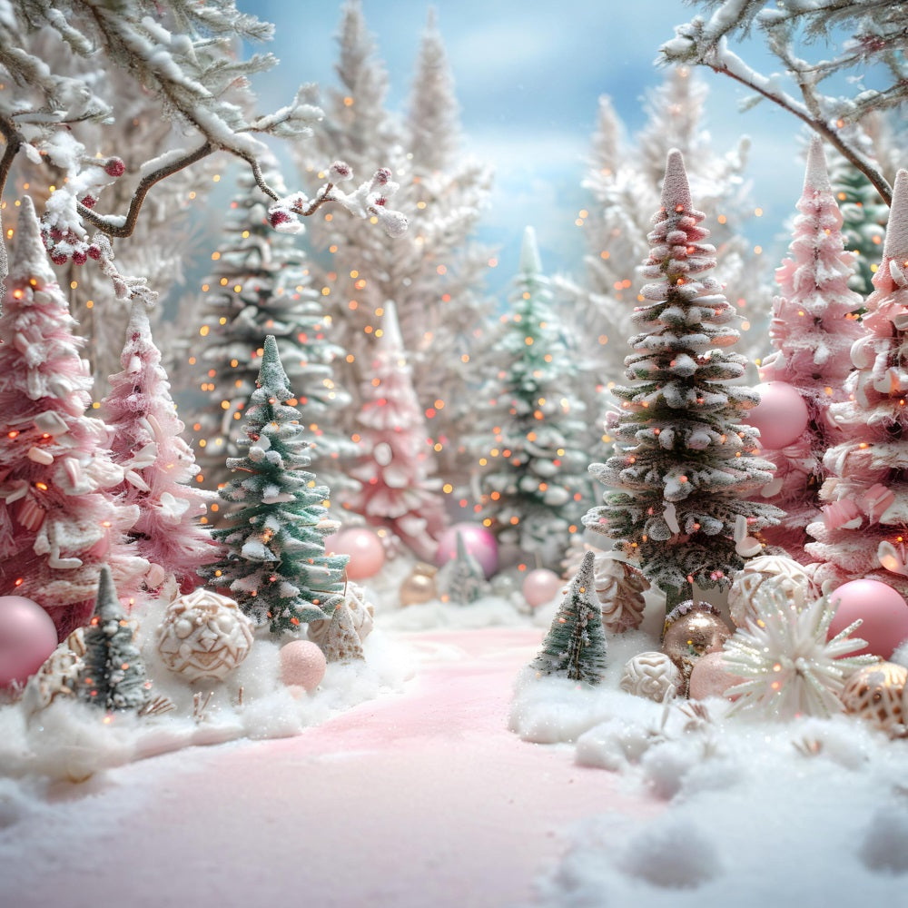 Sfondo Di Alberi Decorati Con Foresta Rosa Di Natale RR7-601