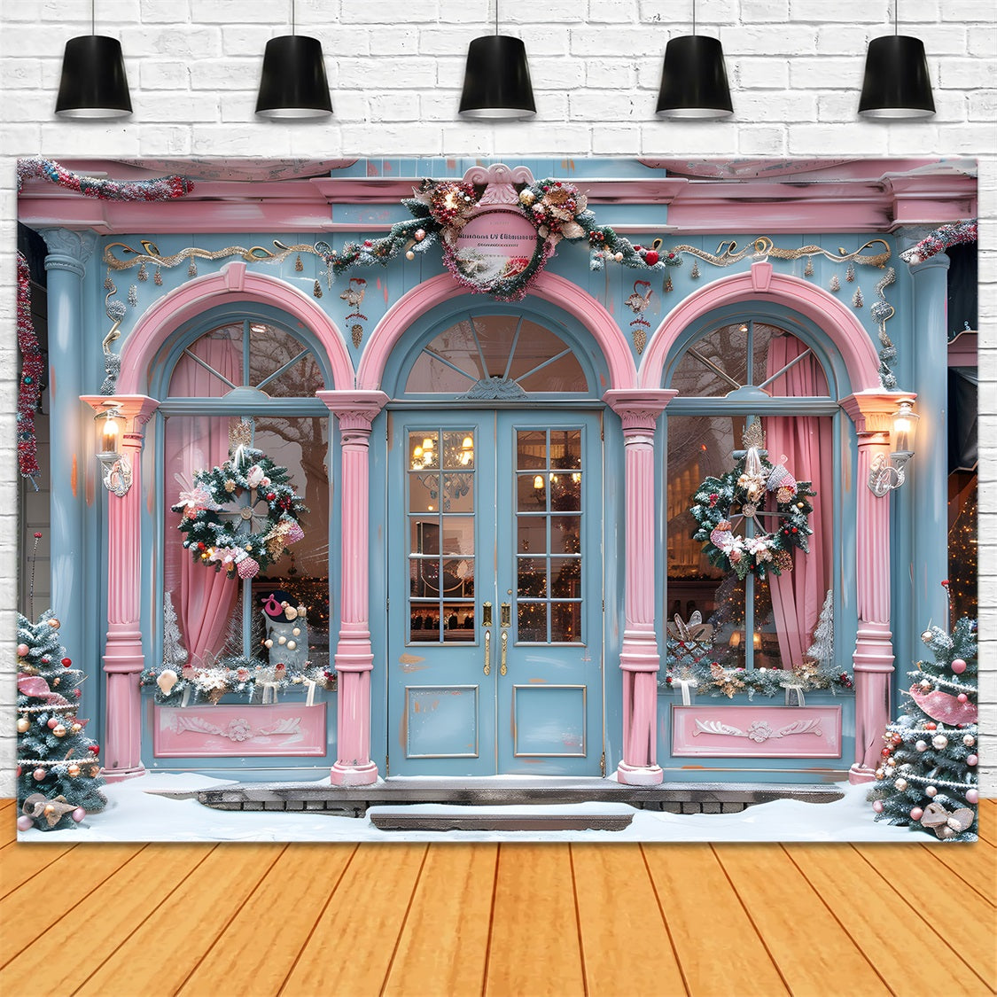 Sfondo Natalizio Rosa Blu Boutique Vetrina RR7-605