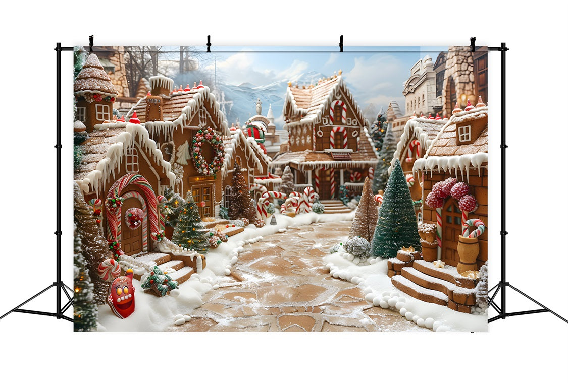 Sfondo Di Incantesimo Del Villaggio Di Pan Di Zenzero Di Natale RR7-607