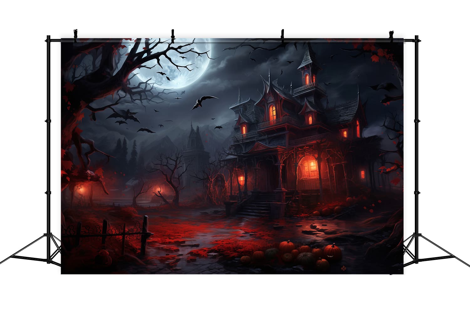 Sfondo Della Luna Di Notte Di Halloween Della Casa Spettrale RR7-61