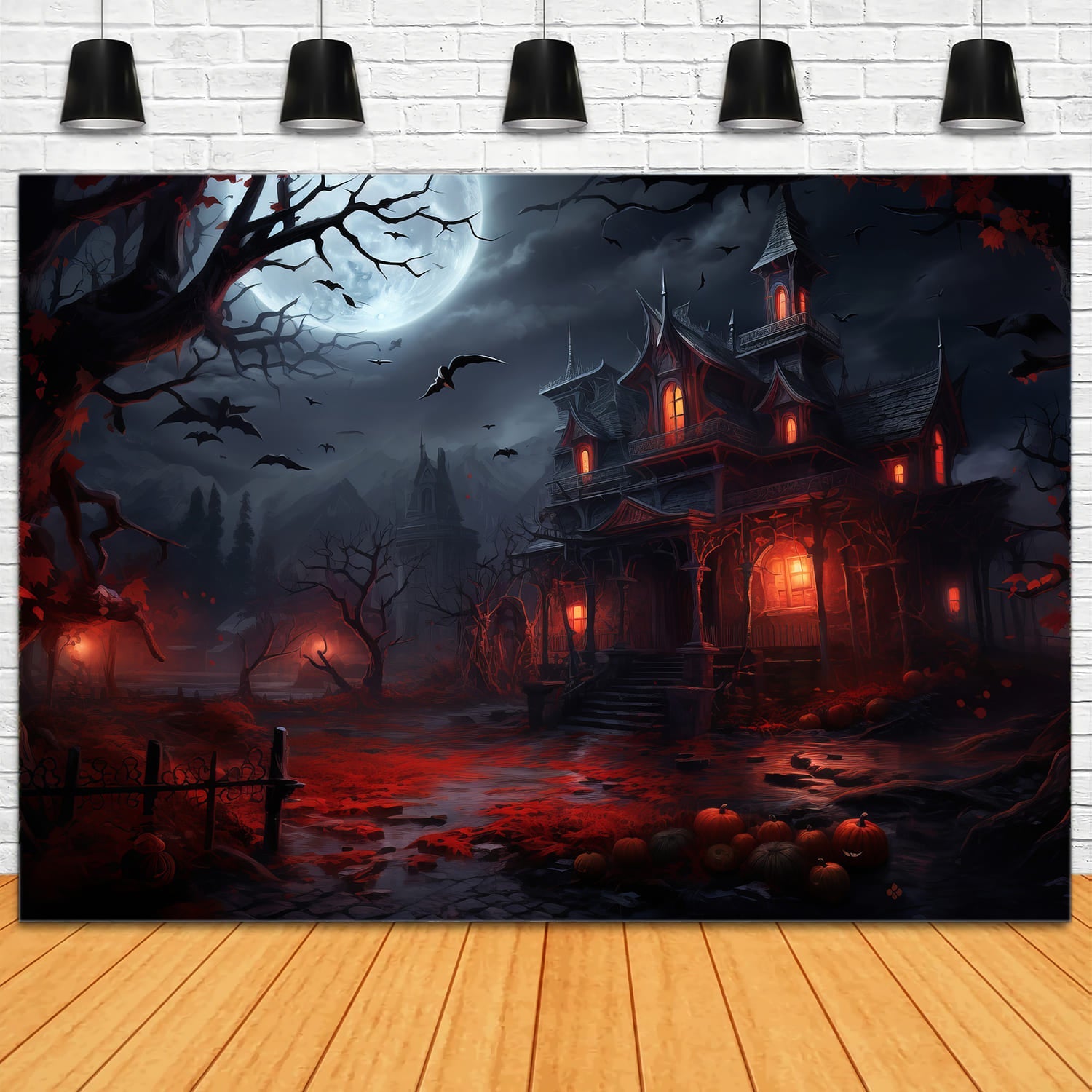 Sfondo Della Luna Di Notte Di Halloween Della Casa Spettrale RR7-61