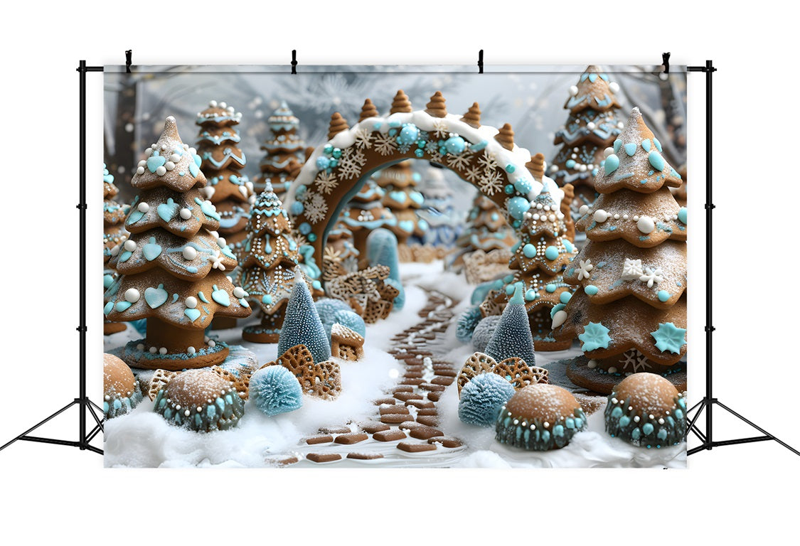 Sfondo Del Paese Delle Meraviglie Di Pan Di Zenzero Con Albero Di Natale RR7-617
