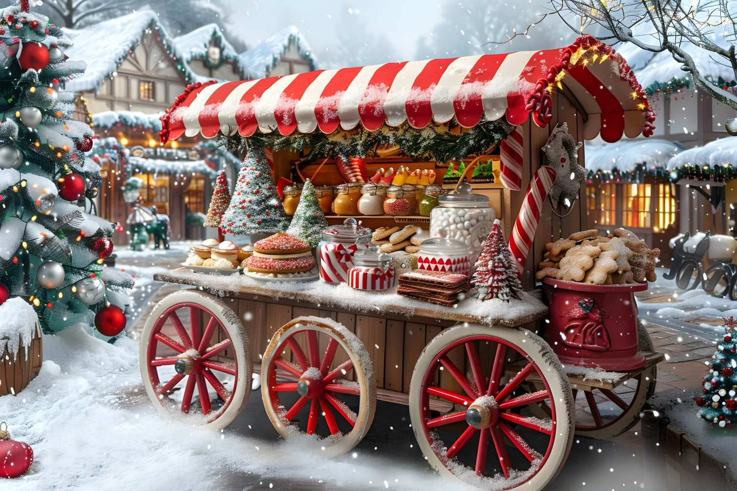 Sfondo Del Carrello Dei Dolcetti Del Mercatino Di Natale RR7-621