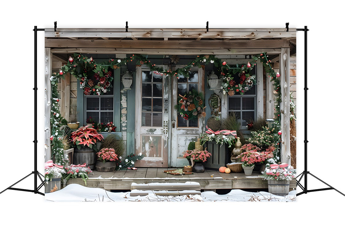 Portico Rustico Natalizio Con Sfondo Di Stelle Di Natale RR7-625