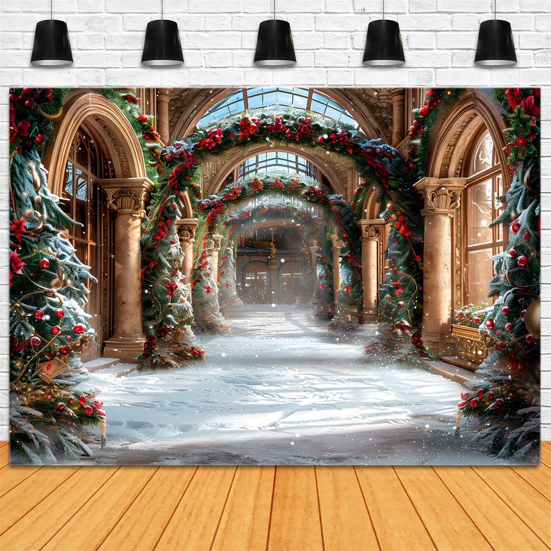 Elegante Sala Natalizia Con Ghirlande Festive Sullo Sfondo RR7-634