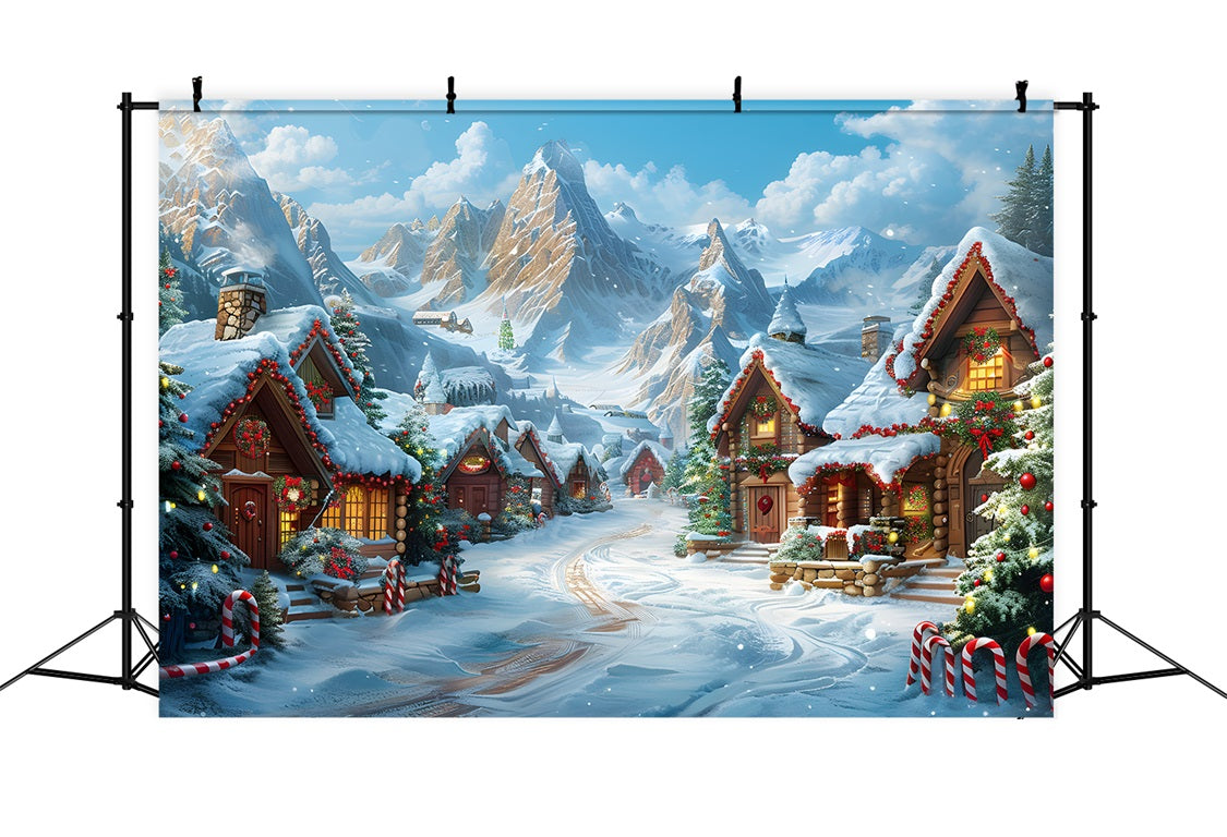 Sfondo Di Cabine Innevate Del Villaggio Di Natale RR7-642