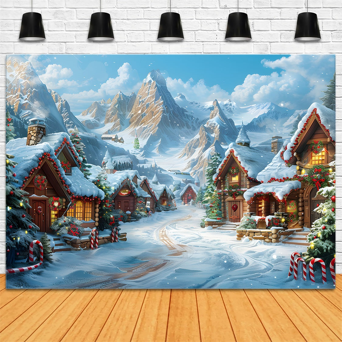 Sfondo Di Cabine Innevate Del Villaggio Di Natale RR7-642
