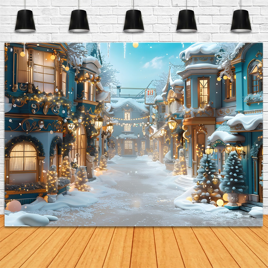 Sfondo Del Villaggio Innevato Incantato Di Natale RR7-644