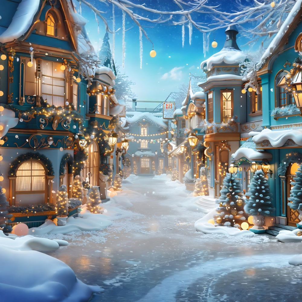 Sfondo Del Villaggio Innevato Incantato Di Natale RR7-644