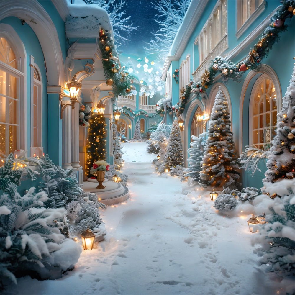 Sfondo Del Cortile Innevato Incantato Di Natale RR7-645