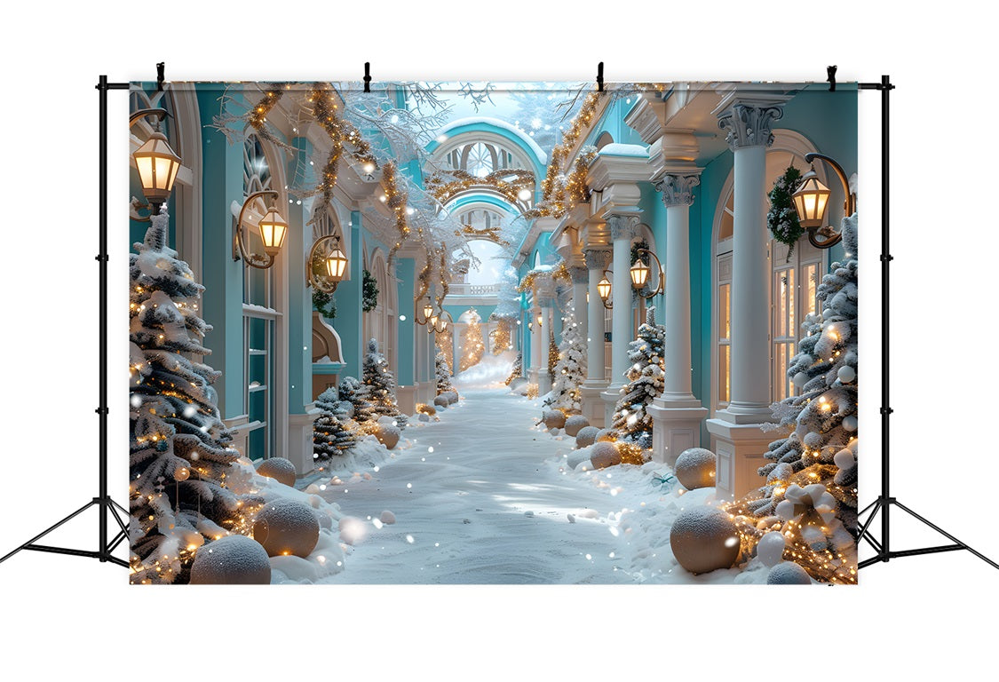 Sfondo Natalizio Elegante Cortile Blu RR7-647