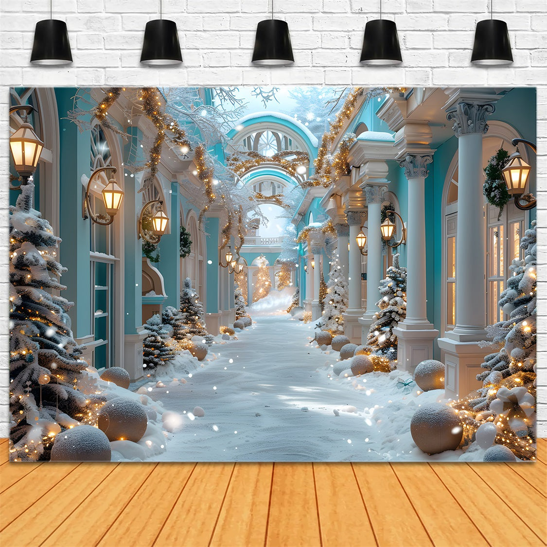Sfondo Natalizio Elegante Cortile Blu RR7-647